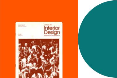 Interior design book cover on top of an orange square and next to a half green circle