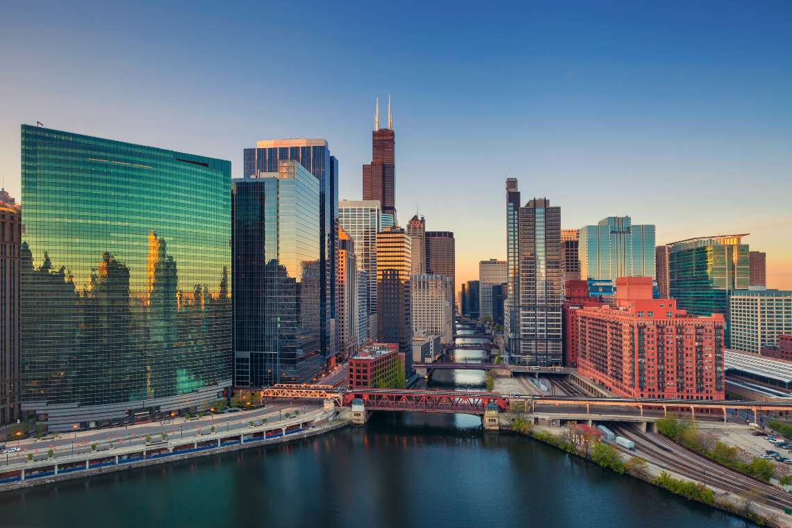 Chicago cityscape with large river